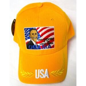 City Big Unisex Structured Baseball Cap Orange Barack Obama Applique Size 7-9